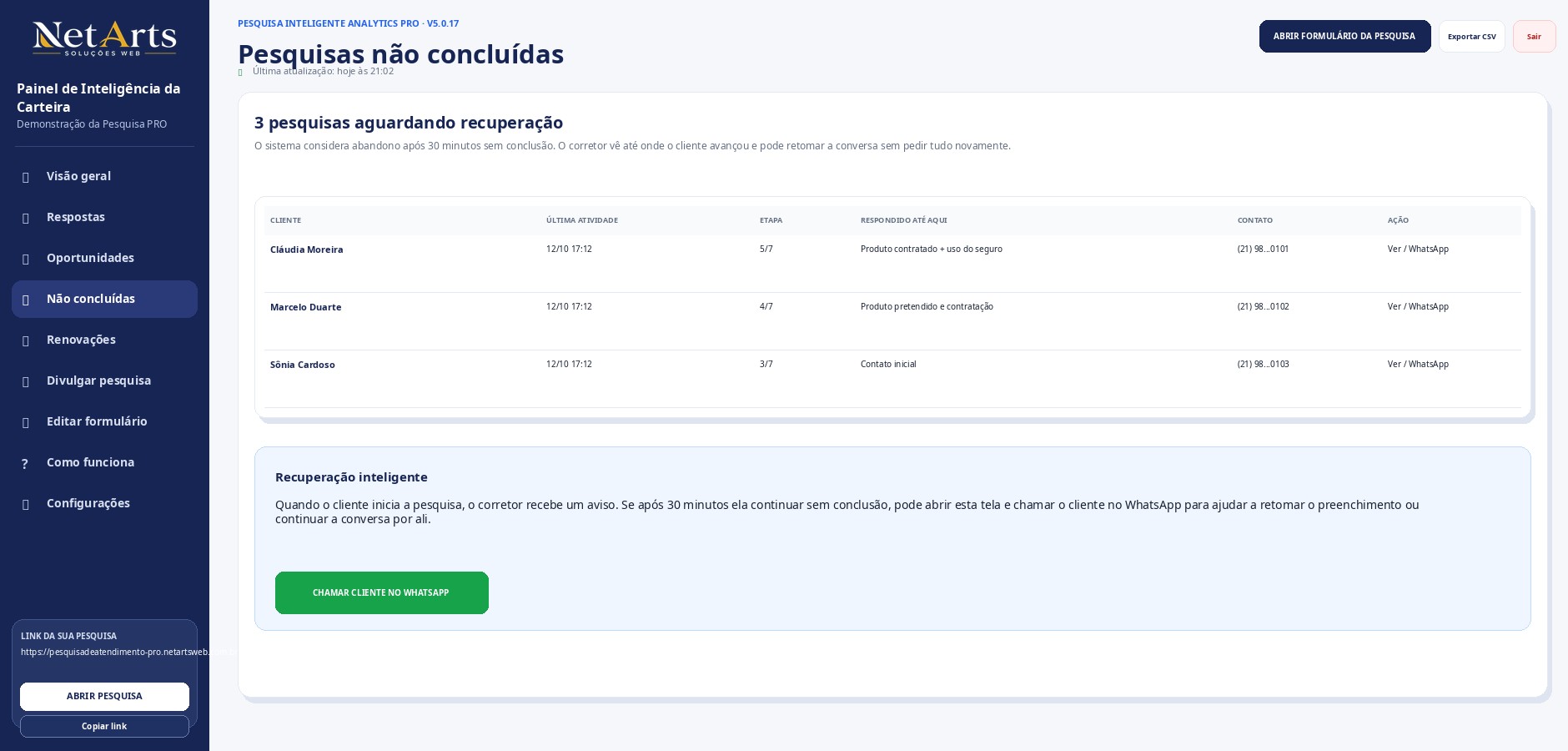 Pesquisas não concluídas